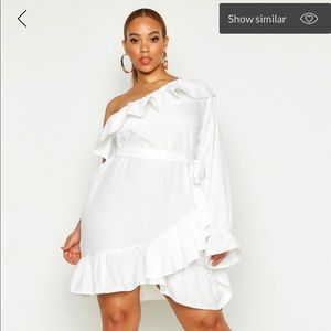 Boohoo White Ones Shoulder Dress